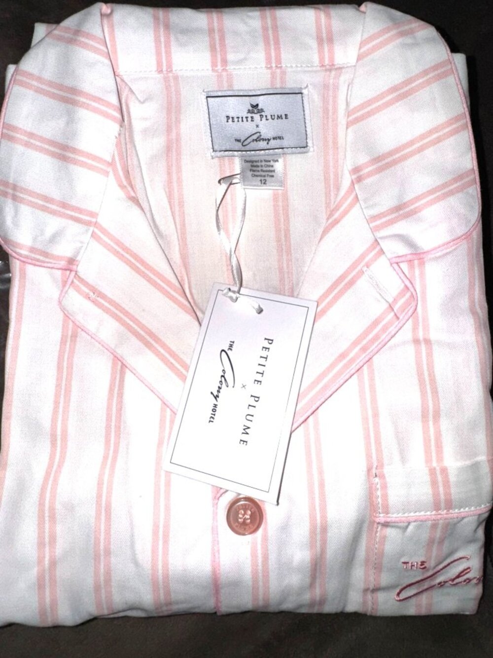 Petite Plume The Colony Hotel Girls Striped Pajama Set Pink & White Size 12 Cott - Picture 9 of 13